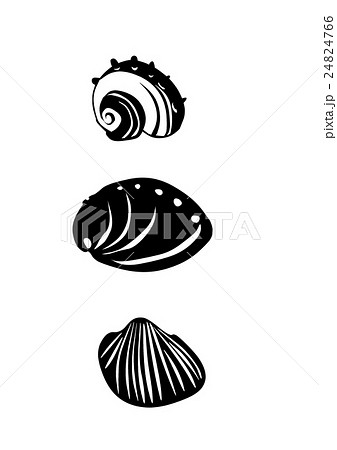 サザエ アワビ 赤貝の切り絵風イラストのイラスト素材