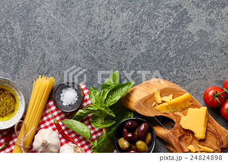 Italian food ingredients on stone background Italian food ingredients on stone background 24824898