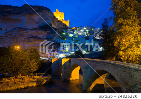 night view of Alcala del Jucar with castle and bridge night view of Alcala del Jucar with castle and bridge 24826220