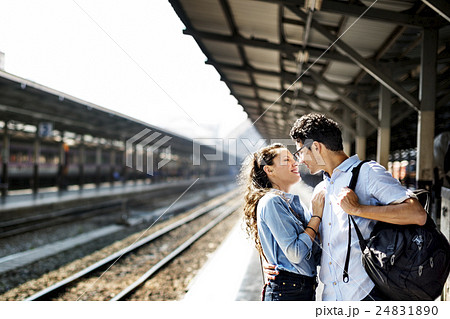 Couple Lover Travel Train Backpacker Concept 24831890