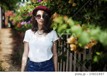 Girl Flower Garden Nature Environmental Relaxation Concept Girl Flower Garden Nature Environmental Relaxation Concept 24832897