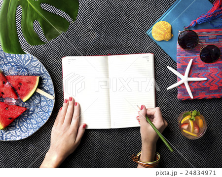 Hands Writing Journal Desk Concept 24834971