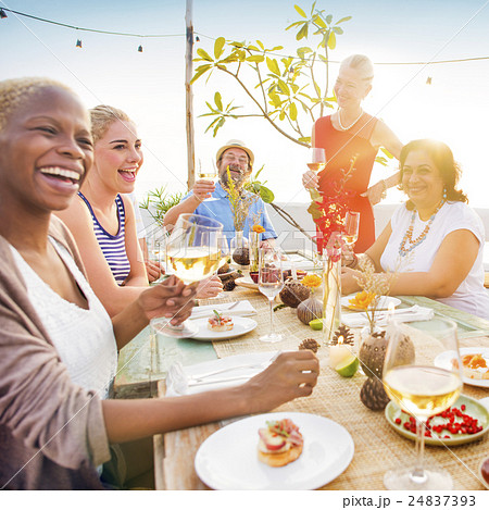 Beach Cheers Celebration Friendship Summer Fun Dinner Concept Beach Cheers Celebration Friendship Summer Fun Dinner Concept 24837393