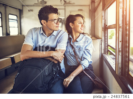 Couple Lover Travel Train Backpacker Concept 24837561