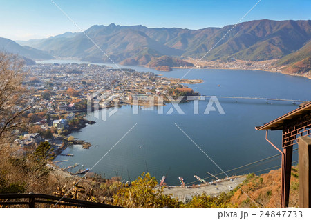 Aerial view of Kawaguchi lake and village 24847733
