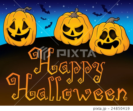 Happy Halloween sign with pumpkins 2 24850419
