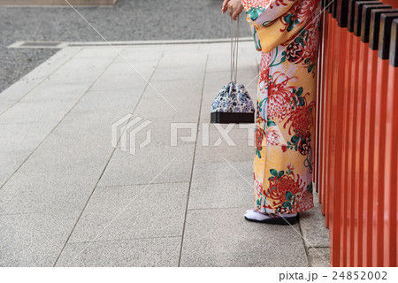 着物姿で京都伏見稲荷大社へお詣りする女性 24852002