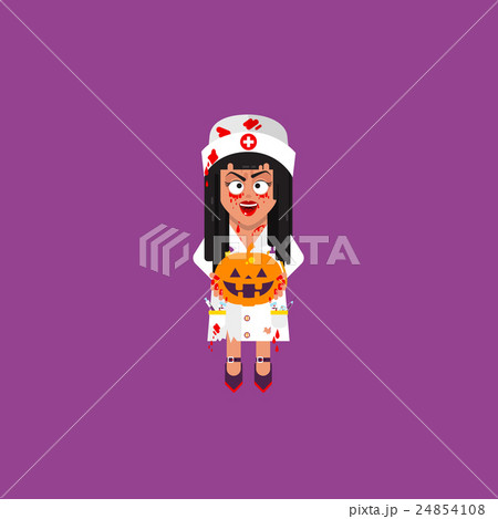 Nurse holding a pumpkin for halloween in a flat 24854108