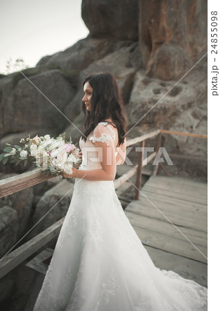 Beautiful bride posing near rocks with perfect Beautiful bride posing near rocks with perfect 24855098