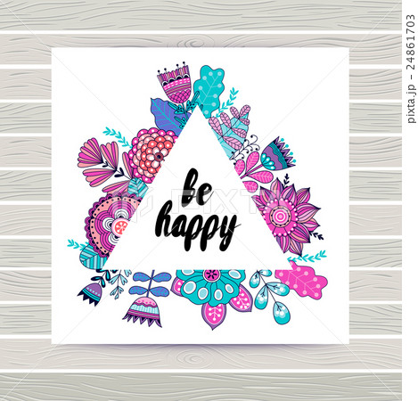 Floral vector card in triangles frame. Floral vector card in triangles frame. 24861703
