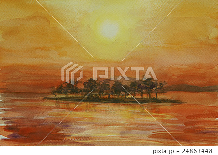 宍道湖の夕陽　スケッチ画 24863448