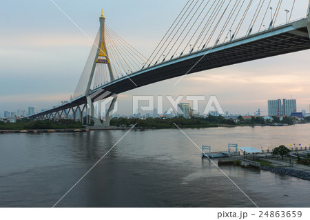 Suspension bridge cross over Bangkok city  24863659