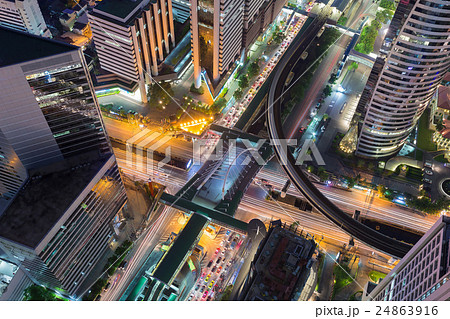 Aerial view Bangkok city road intersection Aerial view Bangkok city road intersection 24863916