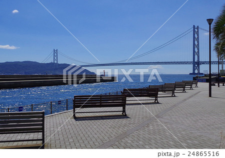 垂水 淡路島 明石 海峡 大橋 マリンピア神戸 景色 橋 海 快晴の写真素材