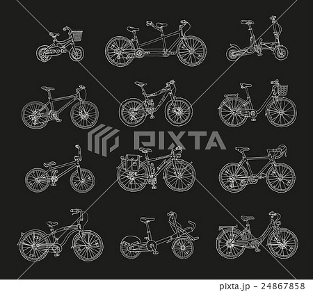 Big hand drawn set of different bicycles.  24867858