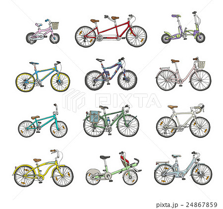 Big hand drawn set of different bicycles.  24867859