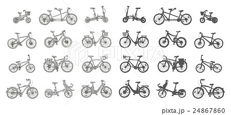 Big hand drawn set of different bicycles.  24867860