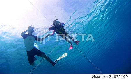 沖縄　渡嘉敷島の水中撮影　親子で熱帯魚を観察 24872199
