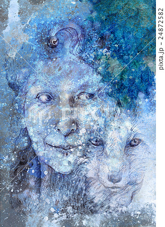 Wise shamanic woman forest goddess with fox Wise shamanic woman forest goddess with fox 24872582