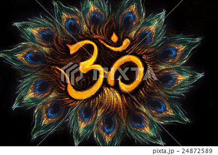 sacred aum sanskrit symbol in circle of peacock 24872589
