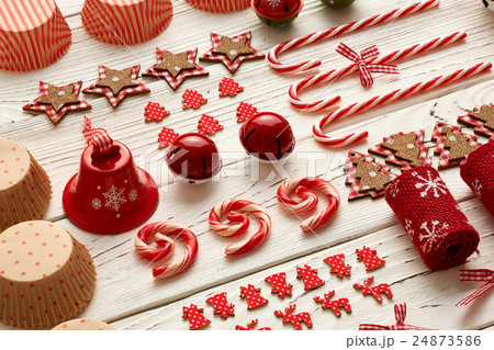 Christmas homemade decoration flat lay Christmas homemade decoration flat lay 24873586