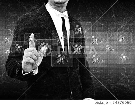 businessman hand pushing button  24876066