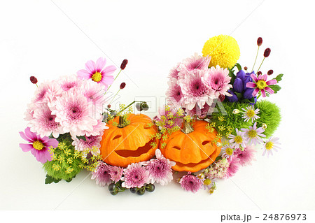 おもちゃかぼちゃランタンと秋の花の写真素材 24876973 Pixta