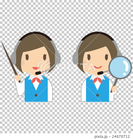 Female operator in blue uniform wearing headset presents and expands 24878712