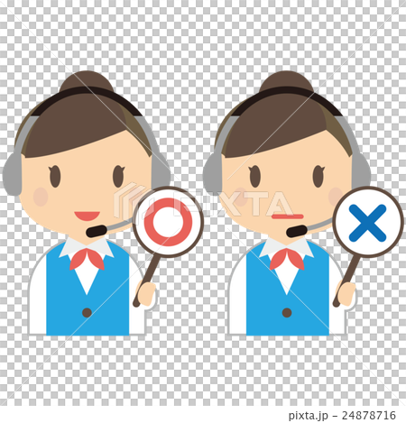 朝上的藍色制服的女操作員提出○×標記 24878716