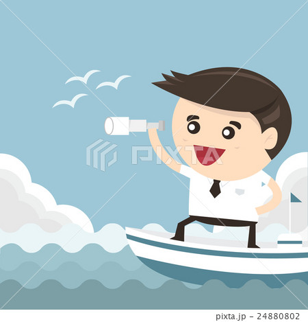 Businessman with a spyglass on a boat 24880802