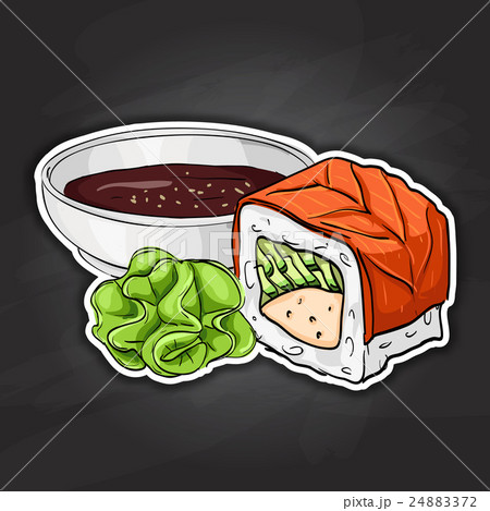 Vector sushi color sticker, Philadelphia roll 24883372