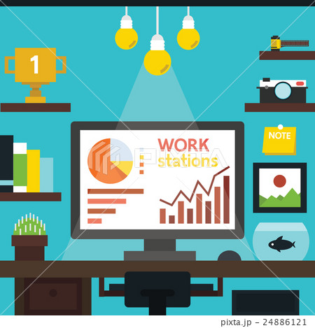 Workstation desk vector, flat design Workstation desk vector, flat design 24886121