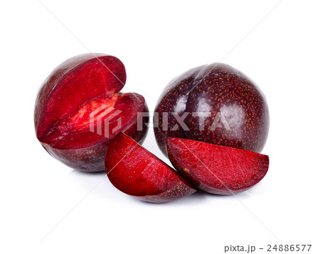 Red plum fruit isolated on the white background 24886577
