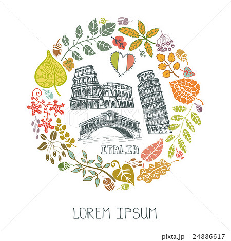 Italy landmark set.Autumn leaves wteath 24886617