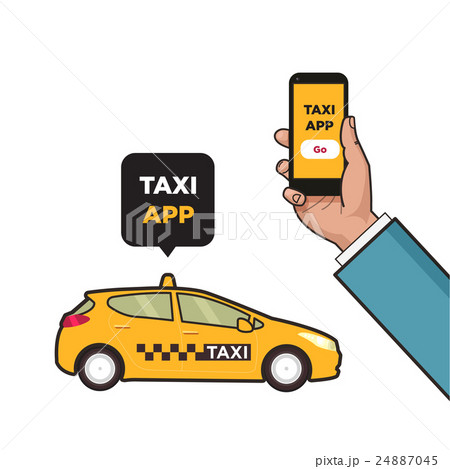 Taxi service app. Hand with smartphone and Taxi service app. Hand with smartphone and 24887045