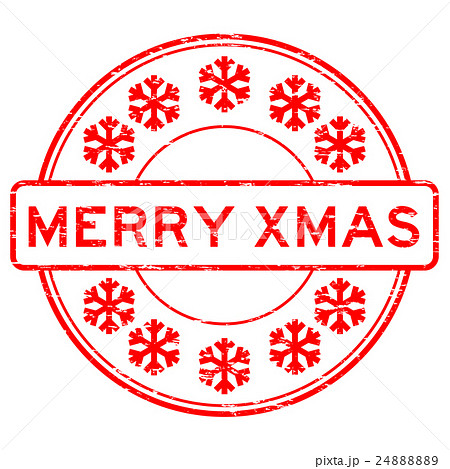 Grunge red Merry xmas with snowflake rubber stamp 24888889