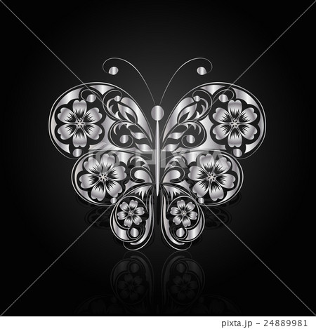 Silver butterfly with floral pattern. Silver butterfly with floral pattern. 24889981