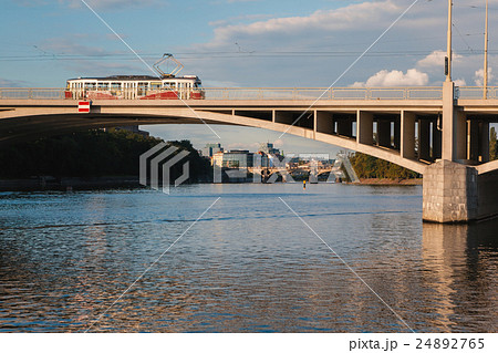 Prague tram on a bridge 24892765