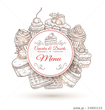 Cake, cupcake and waffle poster for dessert menu Cake, cupcake and waffle poster for dessert menu 24893133
