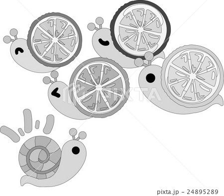 可愛いかたつむりと柑橘類のイラスト素材 2452
