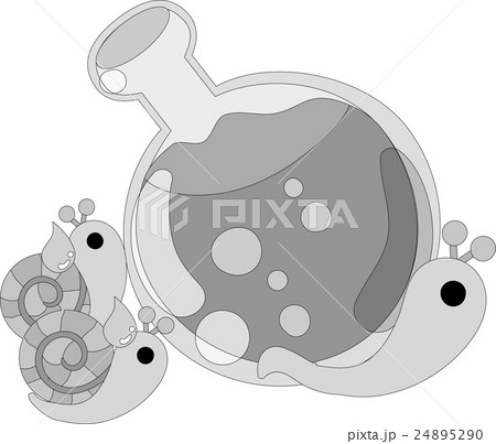 可愛いかたつむりと不思議な薬品のイラスト素材