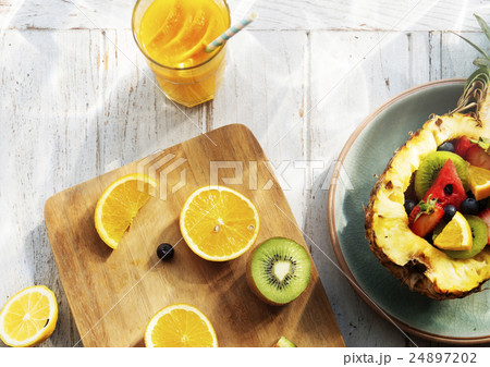 Oranges Strawberry Kiwi Pineapple Fruits Tropica Juices Concept 24897202