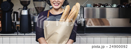 Woman Fresh Baked Baguette Homemade Concept 24900092