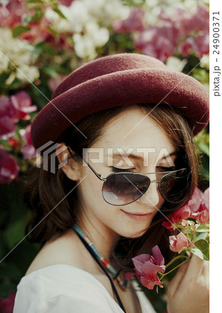 Girl Flower Garden Nature Environmental Relaxation Concept Girl Flower Garden Nature Environmental Relaxation Concept 24900371