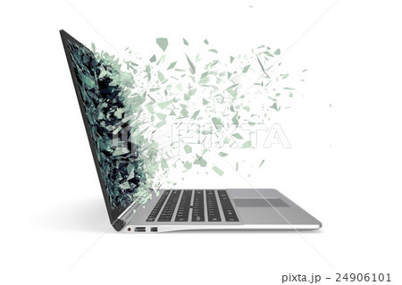 Modern metal laptop with broken screen isolated on 24906101
