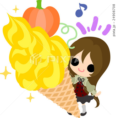 可愛い女の子とかぼちゃのソフトクリームのイラスト素材