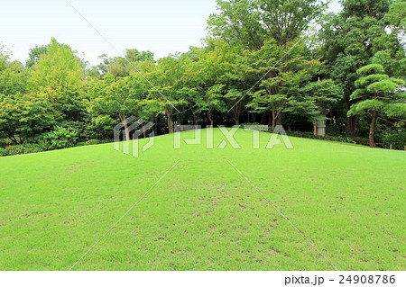 花畑記念庭園 芝山のある風景 9月 東京都足立区の写真素材