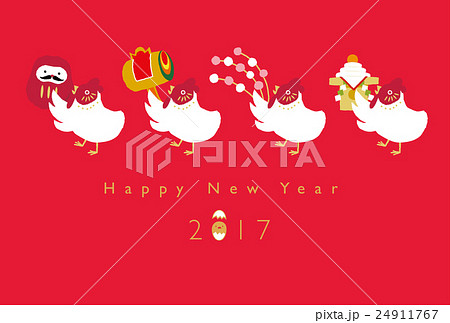 年賀状 にわとりの正月準備のイラスト素材