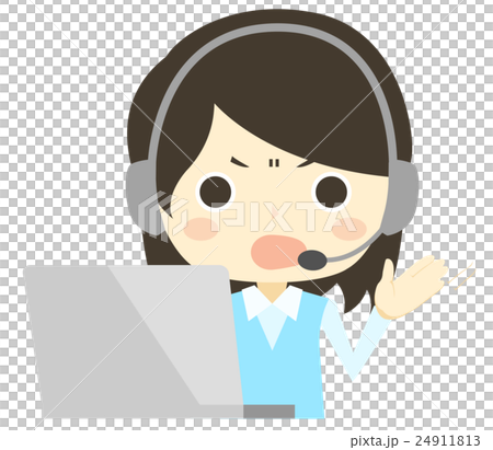 An angry face female operator explaining while operating a computer An angry face female operator explaining while operating a computer 24911813