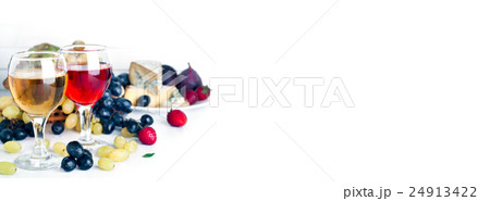 Wine, grape and cheese over white Wine, grape and cheese over white 24913422